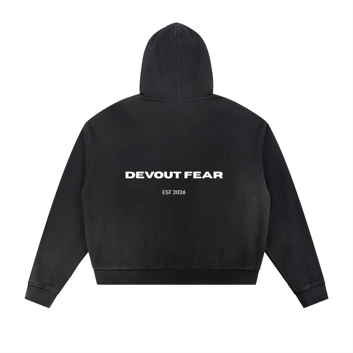 (DEVOUT FEAR) Sun Fade Frayed Raw Edge Fleece Zip Hoodie