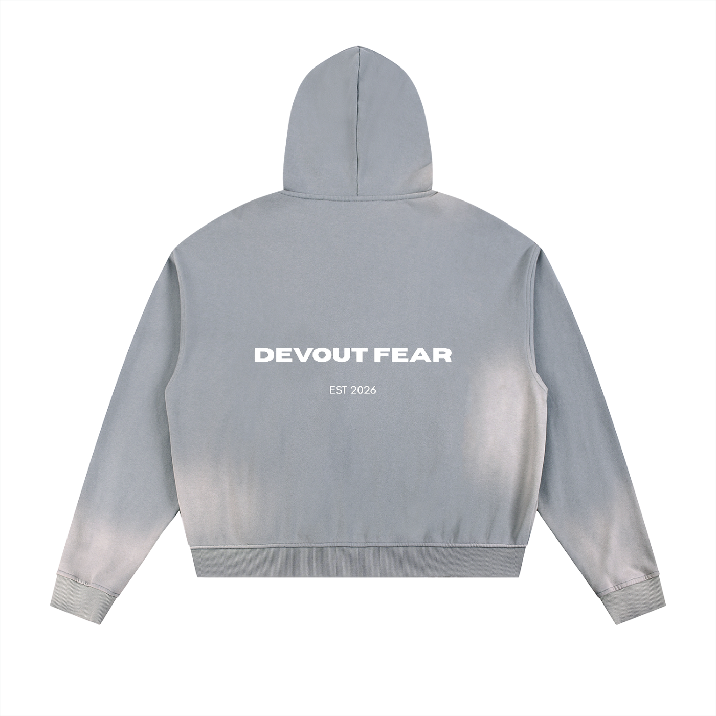 (DEVOUT FEAR) Sun Fade Frayed Raw Edge Fleece Zip Hoodie