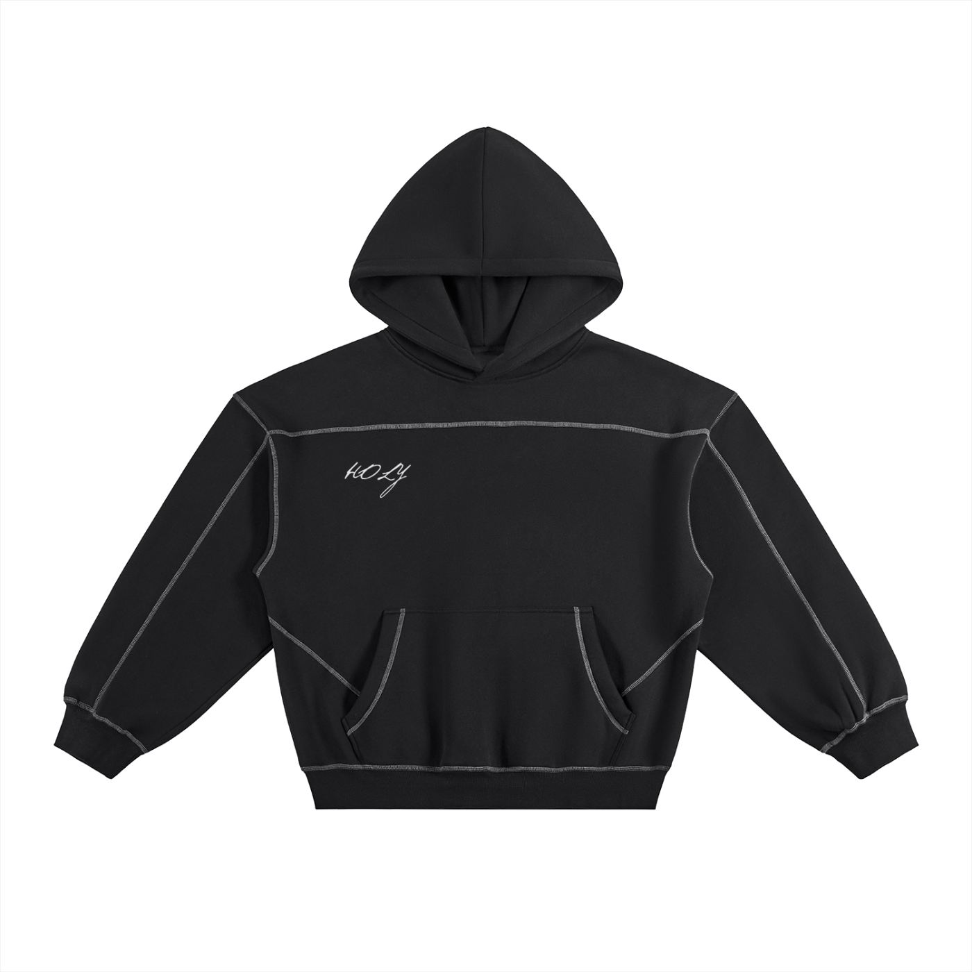 Contrast-Stitched Boxy Fleece Hoodie