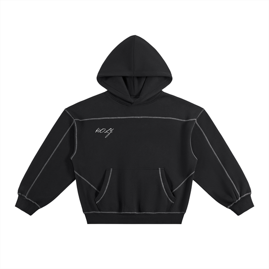 Contrast-Stitched Boxy Fleece Hoodie