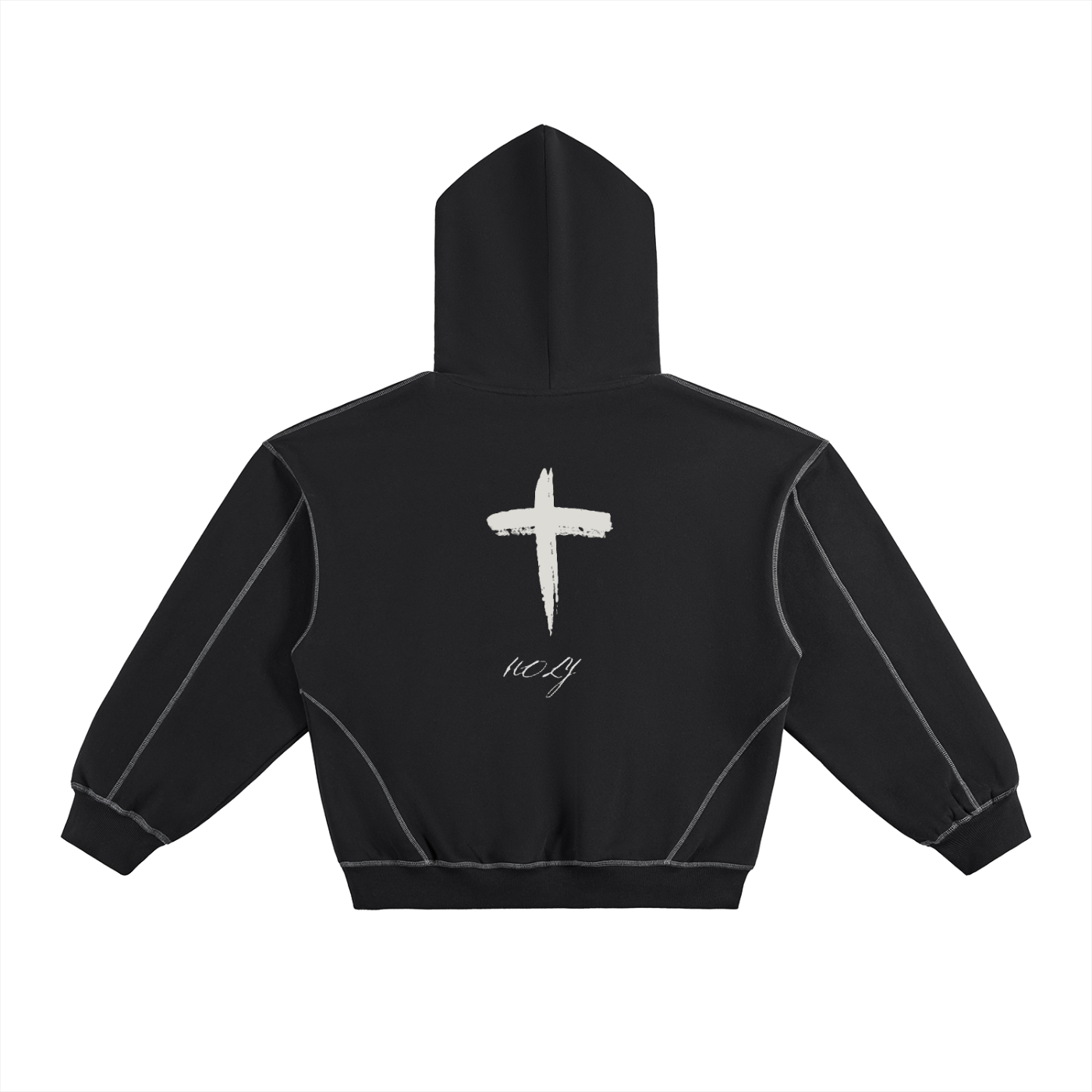 Contrast-Stitched Boxy Fleece Hoodie